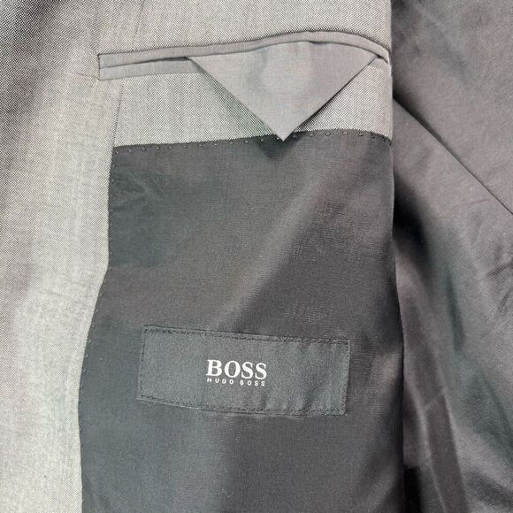 Hugo Boss Virgin Wool Dual Vent Gray Geo Mens Blazer Jacket 44L Woven in Italy - Picture 5 of 13